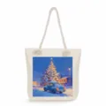 Leinentasche mit winterlichem Weihnachtsbaum und blauem Autodruck, tolles Geschenktasche. - Blaues Auto Weihnachts-Schneeszene (msk0697)