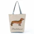 Vista dettagliata in primo piano della borsa shopper in tela con stampa di bassotto. - Stampa Bassotto (hl3398)