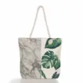 Large capacity women tote bag with marble and green leaves print, thick rope handles stylish. - Grey Marble and Green Leaf Print (ms2014a)