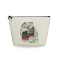 Canvas cosmetic bag with watercolor plant print and secure zipper, ideal for daily storage. - Succulent