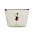 Canvas cosmetic bag featuring creative wine glass woman print, stylish zipper makeup pouch. - Creative Wine Beauty