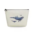 Bolsa de maquillaje de lino con estampado de ballena y faro, estuche de cremallera útil. - Faro de Ballena