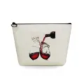 Bolsa de maquillaje de lona con elegante estampado de vino, ideal para el almacenamiento diario. - Sirviendo Vino Tinto