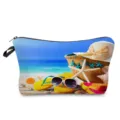 Trousse de maquillage imprimee plage sac de rangement de toilette etui organisateur - Style Chapeau de Paille Tongs Étoile de Mer (hz4185)