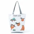 Cute cartoon sloth print canvas tote bag for women, casual shoulder handbag for daily use. - Single Letter Sloth Style (hl0091)