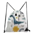 Cute cartoon dinosaur print canvas drawstring backpack, lightweight casual school daypack. - Dinosaur All Over Print Style One (sk5322)