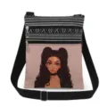 Close-up detail of casual canvas cross-body bag with stylish girl print and double zippers. - Style (xkk0780)