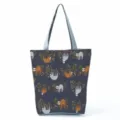 Cute sloth print canvas tote bag, casual daily shoulder handbag for women and girls shopping. - Dark Blue Floral Sloth Style (hl273-9)