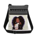 Detail view of the cute black girl printed canvas crossbody bag with double zippers and stylish straps. - Style (xkk0782)