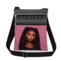 Canvas crossbody bag with stylish black girl print, double zipper and adjustable strap. - Style (xkk0784)