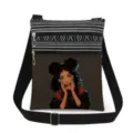 Crossbody shoulder bag with black white stripes and cute girl print, double zipper design. - Style (xkk0787)