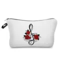 Cosmetic bag detail view featuring black treble clef and red roses print, zipper closure. - Musical Note Rose Style (hz4346)