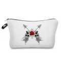 Portable cosmetic bag with romantic rose and arrow print, white travel makeup pouch with zipper. - Crossed Arrows Rose Style (hz4348)