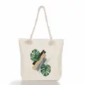 Large canvas tote bag with stylish monstera leaf and marble geometric print for daily use. - Monstera Leaf and Marble Geometric (ms2014c)