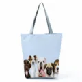Borsa shopper casual con stampa di cuccioli carini, grande capienza, manici grigi. - Stampa Cuccioli Multi-razza (hl3447)