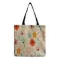 Borsa shopper in tela di lino con stampa floreale e manici neri, borsa riutilizzabile. - Stile hm0320