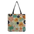 Vista dettagliata della borsa in tela con stampa di fiori retrò e finiture molto resistenti. - Stile hm0366