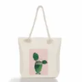 Détail en gros plan du grand sac cabas en toile avec motif cactus et poignée en corde. - Design de Cactus Nature (ms2015c)