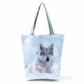 Grande borsa in tela con stampa di lupo, borsa a spalla casual per lo shopping quotidiano. - Stampa Lupo della Neve (hl3702)