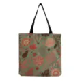 Borsa tote in lino con stampa floreale vintage, borsa a spalla casual per la spesa quotidiana. - Stile hm0519