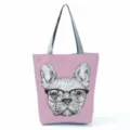 Graziosa borsa shopper in tela con stampa bulldog francese, borsa a tracolla casual. - Schizzo di Bulldog Francese Rosa (hl3764)