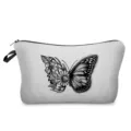 Schwarz weiß Schmetterling Blume Druck Make up Tasche Nahaufnahme Detail Ansicht. - S/W Halbblume Schmetterling Stil (hz3969)