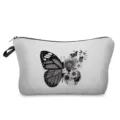 Detailansicht der Kosmetiktasche mit Schmetterling Blumen Motiv und stabilem Reißverschluss. - S/W Schmetterling Floral Stil (hz3971)