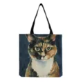 Detail view of the cat print canvas tote bag, featuring clear watercolor calico cat graphic. - Watercolor Calico Cat Style (hm3069)
