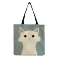 Casual canvas tote bag featuring a cute white cat print, stylish shoulder bag for daily use. - White Cat Cartoon Artistic Style (hm3074)