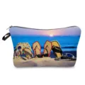 Trousse de maquillage de voyage imprimé plage, pochette étanche portable pour usage. - Style Sandales Lunettes de Soleil Plage (hz4189)