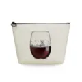 Bolsa cosmetica de lona con estampado de esqueleto de copa de vino, estuche con cremallera. - Esqueleto Bañándose en Copa de Vino / 7.0