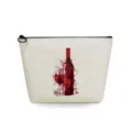 Bolsa de maquillaje con estampado de copa de vino, estuche de lona con cremallera para almacenamiento. - Botella de Vino y Copa (sn4000)