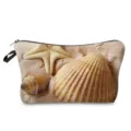 Trousse de toilette de voyage compacte avec motif coquillage, organiseur de maquillage. - Style Tissu Étoile de Mer Coquillage Plage (hz4620)