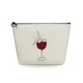 Práctica bolsa de maquillaje de lino con estampado de copa de vino y cremallera segura. - Copa de Vino y Piernas (sn4003)