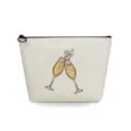 Bolsa de maquillaje de lona con elegante estampado de copas de champán, práctico monedero con cierre. - Brindis de Champaña (sn4006)