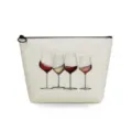 Bolsa cosmética de lino con estampado de copas de vino, elegante estuche con cremallera y diseño. - Cuatro Copas de Vino (sn4007)