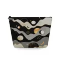 Bolsa de cosmeticos con cremallera y elegante patron de olas doradas y lunas para almacenamiento. - Ola Dorada Luna Estrellada (sn4009)