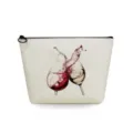 Bolsa de maquillaje de lino con estampado de copa de vino, estuche con cremallera y monedero. - Copa de Vino Tinto Salpicadura de Corazón (sn4010)