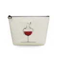 Bolsa cosmetica de lino con estampado de copa de vino, estuche creativo con cremallera. - Copa de Vino y Contorno Femenino (sn4012)