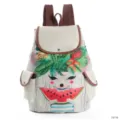 Süßer Cartoon Tier Wassermelone Druck Canvas Rucksack Damen Freizeit Schultertasche Braun - Wassermelone Und Cartoon-Tier Stil (1671b)