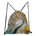 Detail view of the creative oil painting tree print drawstring bag for daily storage. - Gold Flower Black Trunk Tree (sk2528)