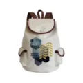 Stylish geometric print canvas backpack with brown leather trim, ideal for daily school use. - Blue Gray Gold Polygon Arrow Print Style (sj5030)