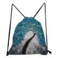Blue oil painting floral tree print drawstring bag, casual daily backpack for storage. - Blue Oil Painting Flower Tree (sk2529)