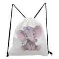 Cute baby elephant print canvas drawstring backpack, casual student school shoulder bag. - Watercolor Elephant Cartoon Print Style (sk4022)