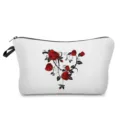Portable white cosmetic bag with red rose vine print, durable zipper toiletry storage pouch. - Artistic Rose Style (hz4350)