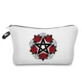 Gothic pentagram red rose print cosmetic bag, portable travel makeup pouch with zipper. - Pentagram Rose Style (hz4355)