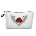 White cosmetic bag featuring red rose and angel wings print, ideal for travel and daily use. - Angel Wings Rose Style (hz4358)