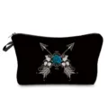Black cosmetic bag with blue rose and arrow print, portable zipper travel makeup pouch. - Black Arrows Blue Rose Style (hz4365)