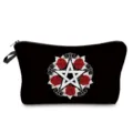 Black cosmetic makeup bag with gothic red rose pentagram print for travel and daily storage. - Black Star Red Rose Style (hz4366)