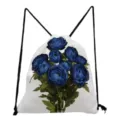 Blue floral print drawstring backpack, casual canvas cinch bag for women and girls daily use. - Blue Floral Print (sk5185)